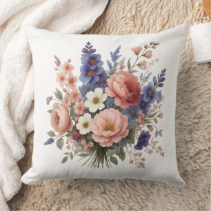 Floral Throw Pillow Elegant Spring Bouquet Cushion