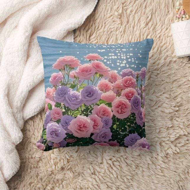 Floral Throw Pillow – Pastel Roses Decorative Cush (Blanket)