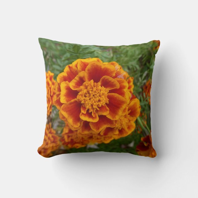 Floral Throw Pillow With Marigold Picture (Front)