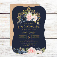 Floral Tiara Navy Blush Quinceanera