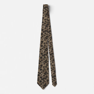Floral Tie Neutral Brown and Black Modern Flowers 
