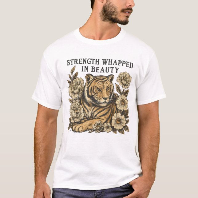Floral Tiger – Strength and Beauty Design T-Shirt (Front)