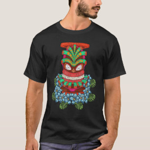 Floral Tiki Mask Hawaiian Statue Totem Polynesian T-Shirt