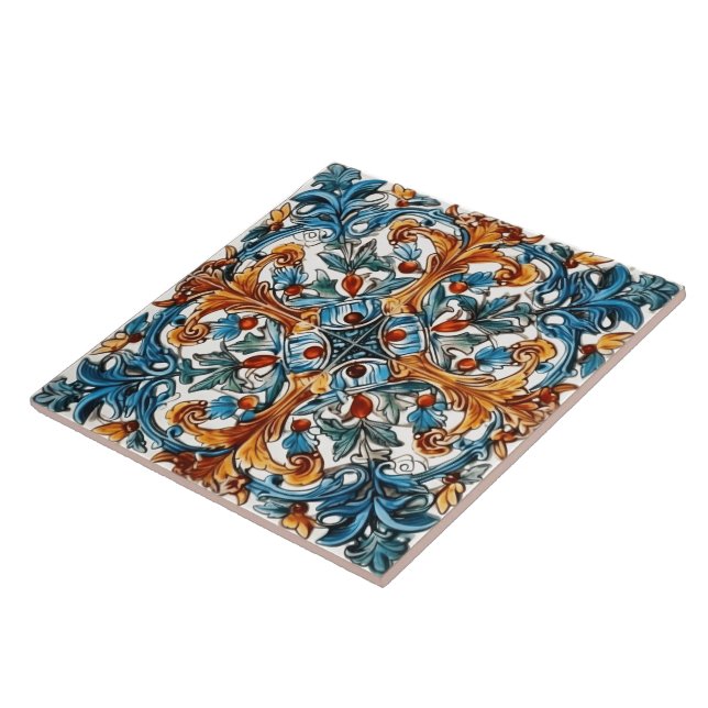 Floral Tile Design in Blue and Gold (Side)