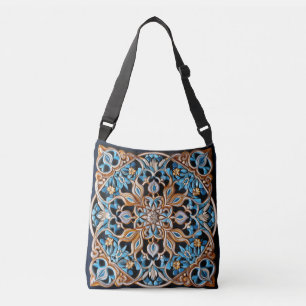 Floral Tile Pattern Faux Ceramic Crossbody Bag