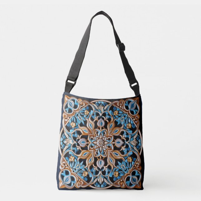 Floral Tile Pattern Faux Ceramic Crossbody Bag (Front)