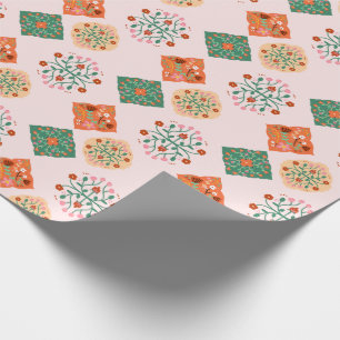 Floral Tile Wrapping Paper   Folk Garden Pattern G