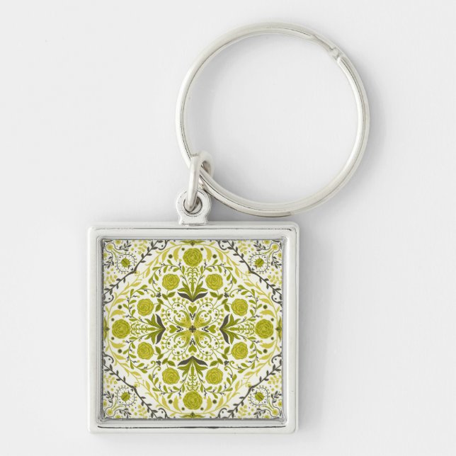 Floral tiles in green key ring (Front)