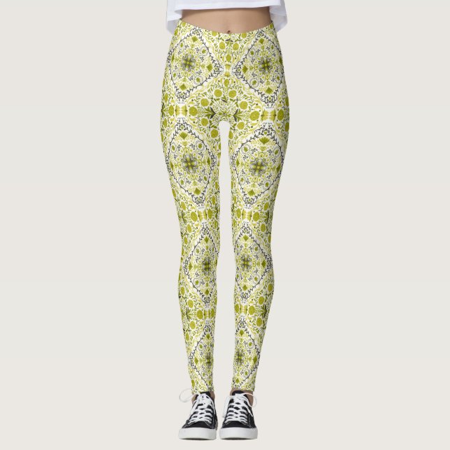 Floral tiles in green leggings (Front)