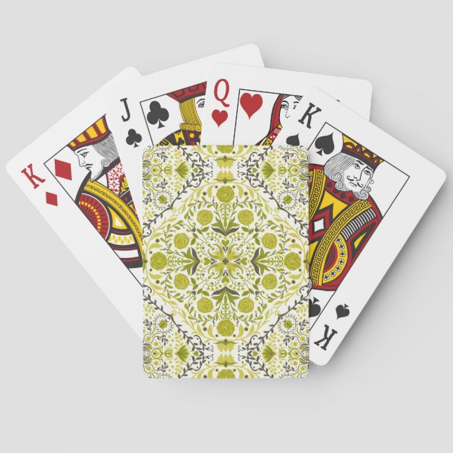 Floral tiles in green playing cards (Back)