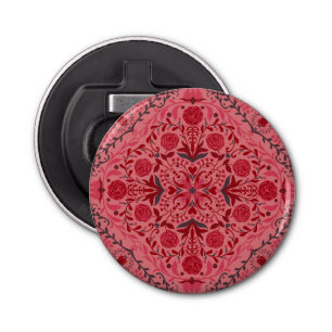 Floral tiles in red and watermelon pink bottle opener