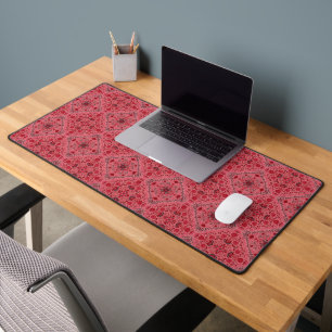 Floral tiles in red and watermelon pink desk mat