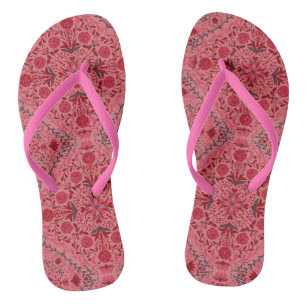 Floral tiles in red and watermelon pink jandals