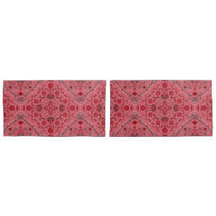 Floral tiles in red and watermelon pink pillowcase