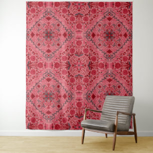 Floral tiles in red and watermelon pink tapestry