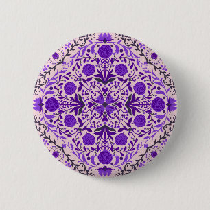 Floral tiles in violet and cotton candy pink 6 cm round badge