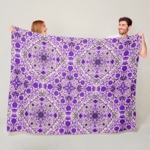 Floral tiles in violet and cotton candy pink fleece blanket