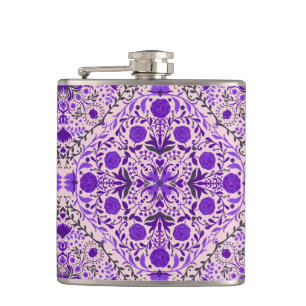 Floral tiles in violet and cotton candy pink hip flask