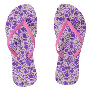 Floral tiles in violet and cotton candy pink jandals