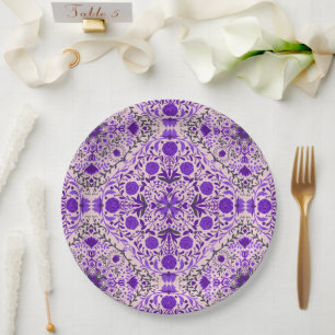 Floral tiles in violet and cotton candy pink paper plate
