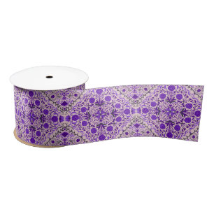Floral tiles in violet and cotton candy pink satin ribbon