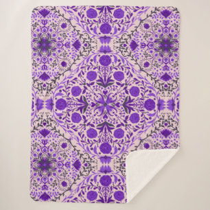 Floral tiles in violet and cotton candy pink sherpa blanket