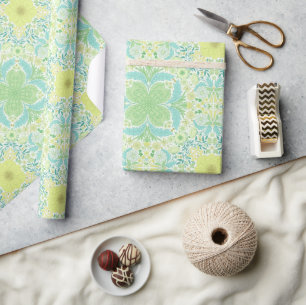 Floral tiles in violet and cotton candy pink wrapping paper