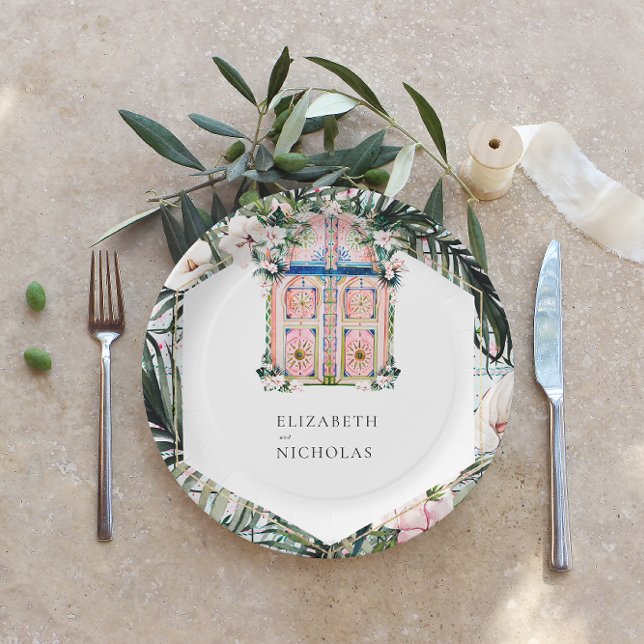Floral Tiles | Moroccan Tropical Wedding Paper Plate (Creator Uploaded)