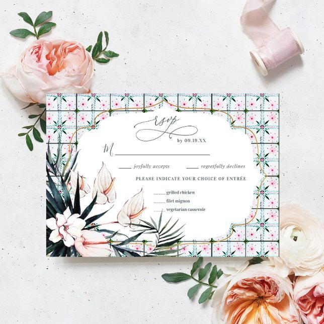 Floral Tiles | Moroccan Tropical Wedding RSVP (Creator Uploaded)