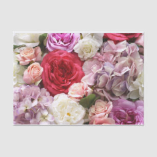 Floral tissue paper with roses and hydrangeas