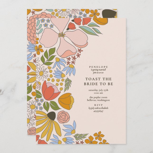 Floral Toast the Bride Cocktail Hour Shower  Invitation (Front/Back)