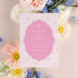 Floral Toile Fancy Blush Pink Wedding Invitation