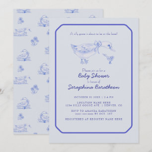 Floral Toile Silly Goose Baby Shower Invitation