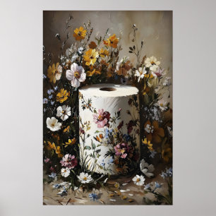Floral Toilet Paper Roll Print, Dark Academia Poster