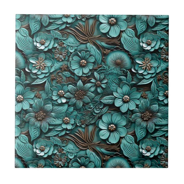 Floral Tooled Leather Tile (Front)