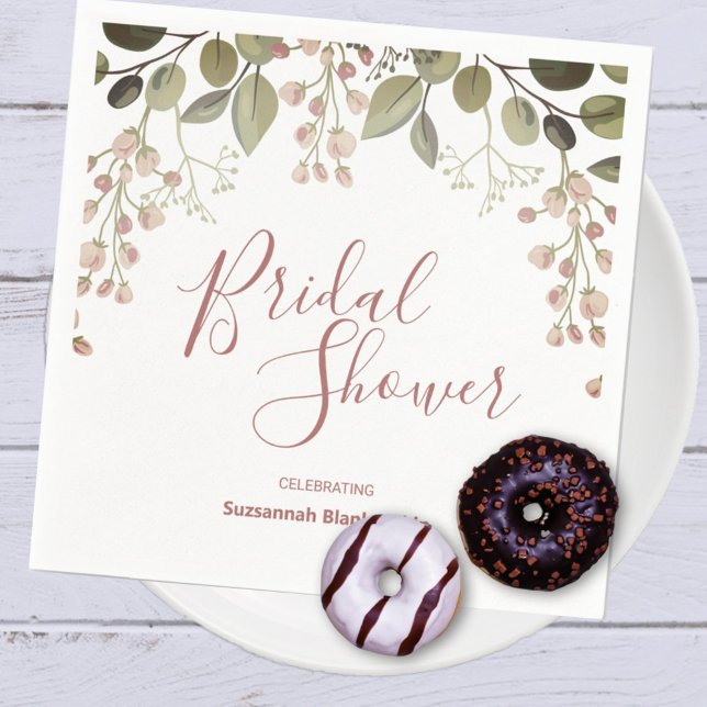 Floral Top Border Bridal Shower Template Napkin (Personalize or remove the template text on the bottom of the napkin. )