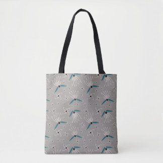 Floral Tote Bag - Teal & Beige on Neutral Grey