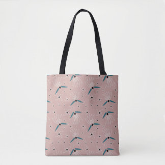 Floral Tote Bag - Teal & Beige on Warm Blush Rose