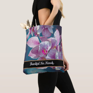 Floral Tote Bag "Thankful For Friends" Custom Text