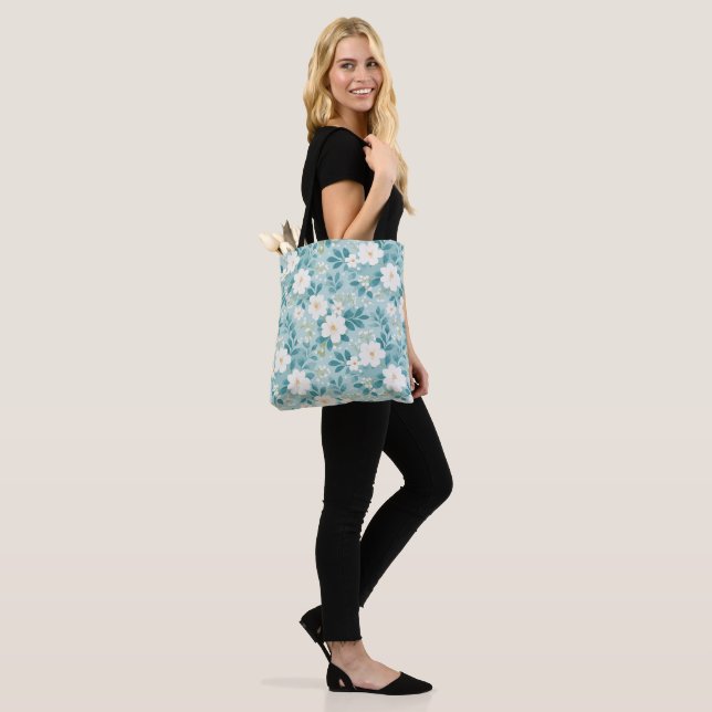 Floral tote bag with mint colour (On Model)