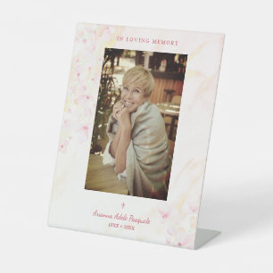 Floral Traditional & Elegant Pink Photo Funeral Pedestal Sign