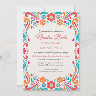 Floral Traditional Folk Art Spanish Wedding Invitation