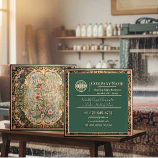 Floral Traditional Oriental Carpet Cleaning Square Business Card
