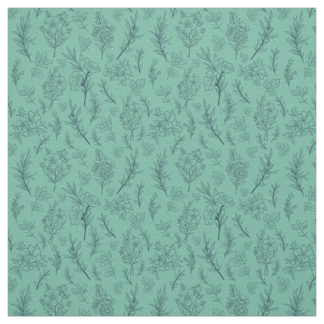 Floral Transparant Green Background Fabric (Swatch)