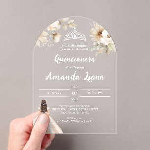 Floral Transparent Acrylic Quinceañera Invitations