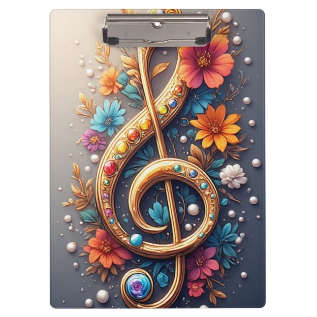 Floral Treble Clef  Clipboard (Front)