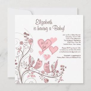 Floral Tree Birds & Hearts Baby Shower Invitation
