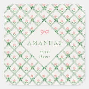 Floral Trellis Pink Bow Garden Party Bridal Shower Square Sticker