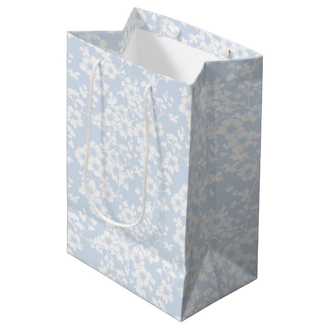 Floral Trellis - Powder Blue Medium Gift Bag (Front Angled)