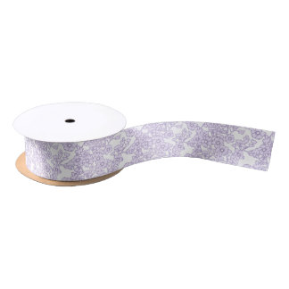 Floral Trellis Purple - White Satin Ribbon